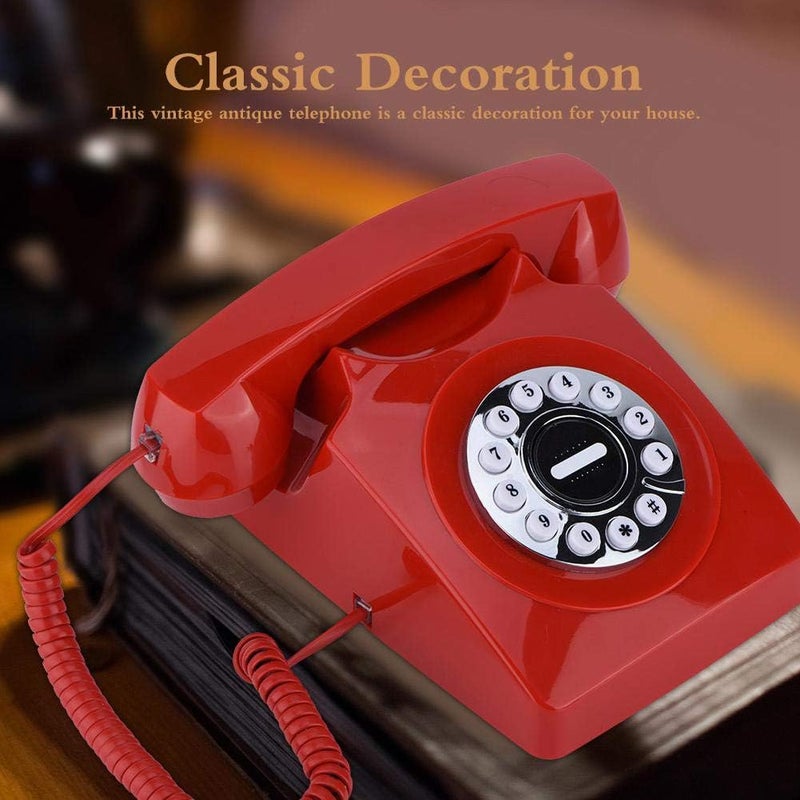 woobles Retro Landline Phone, Western Style Vintage Vintage Phone, Home Office Table Phone, Desktop Phone(Red) - Image 4